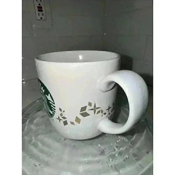 Starbucks Holiday Collection Gold Green Siren White Coffee Mug 2013 Christmas - Picture 3 of 11